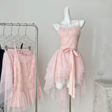 Pink Spaghetti Straps A-Line Tulle Lace Short Birthday Dress Outdoor Party Outfit HZ1024