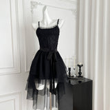 Pink Spaghetti Straps A-Line Tulle Lace Short Birthday Dress Outdoor Party Outfit HZ1024