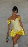 Yellow Off Shoulder Sheath Satin Short Homecoming Dress HZ1024