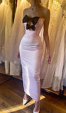 Pink Strapless Bodycon Satin Prom Dresses Formal Evening Gowns with Bow HZ1024