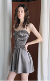 Grey Spaghetti Straps A-Line Satin Short Pool Party Dress HZ1024