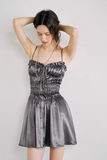 Grey Spaghetti Straps A-Line Satin Short Pool Party Dress HZ1024