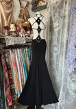 Black V-neck Mermaid Evening Gowns Beaded Chiffon Open Back Long Prom Dresses HZ1024