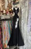 Black V-neck Mermaid Evening Gowns Beaded Chiffon Open Back Long Prom Dresses HZ1024