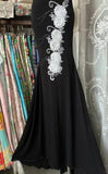 Black V-neck Mermaid Evening Gowns Beaded Chiffon Open Back Long Prom Dresses HZ1024