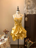 Gold Spaghetti Straps A-Line Satin Short Prom Dresses Elegant Homecoming Dress HZ1024