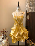 Gold Spaghetti Straps A-Line Satin Short Prom Dresses Elegant Homecoming Dress HZ1024