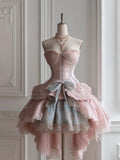 Pink Sweetheart Neck A-Line Tulle Lace Lolita Prom Dresses Sweet Homecoming Dress HZ1024