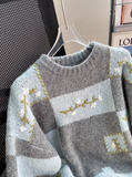 retro color matching embroidered long sleeve sweater HZ1024