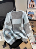 retro color matching embroidered long sleeve sweater HZ1024