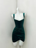 Green Spaghetti Straps Bodycon Velvet Short Prom Dresses Elegant Homecoming Dress HZ1024