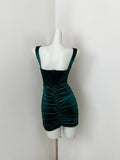 Green Spaghetti Straps Bodycon Velvet Short Prom Dresses Elegant Homecoming Dress HZ1024