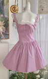 Pink Square Neck A-Line Satin Short Party Dress for Birthday Sweet 16 Dress HZ1024