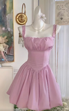Pink Square Neck A-Line Satin Short Party Dress for Birthday Sweet 16 Dress HZ1024