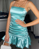 Blue Spaghetti Straps Bodycon Satin Short Evening Dress Fashion Party Dress HZ1024