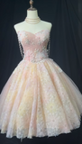 Pink Strapless A-Line Tulle Beaded Short Prom Dresses Sweet Homecoming Dress HZ1024