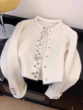 style white raccoon fleece round neck cardigan HZ1024
