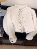 style white raccoon fleece round neck cardigan HZ1024