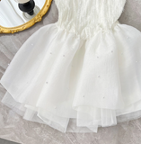 White Spaghetti Straps A-Line Tulle Beaded Short Prom Dresses Sweet 16 Dresses HZ1024