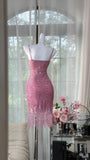 Pink Spaghetti Straps Bodycon Beaded Sequin Short Prom Dresses HZ1024