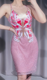 Pink Spaghetti Straps Sheath Beaded Short Prom Dresses Retro Evening Dress HZ1024