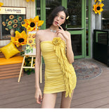 Yellow Strapless Bodycon Chiffon Short Party Dress Homecoming Dress HZ1024