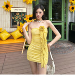 Yellow Strapless Bodycon Chiffon Short Party Dress Homecoming Dress HZ1024