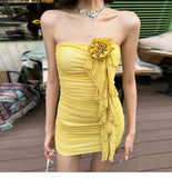 Yellow Strapless Bodycon Chiffon Short Party Dress Homecoming Dress HZ1024