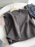 single-breasted gold button round neck knitted vest HZ1024
