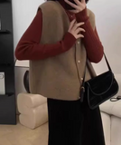 single-breasted gold button round neck knitted vest HZ1024
