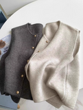 single-breasted gold button round neck knitted vest HZ1024