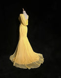 Yellow Spaghetti Straps Sheath Tulle Long Prom Dresses Formal Evening Gowns HZ1024