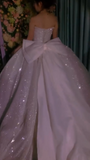 Strapless Glitter Tulle Long Ball Gown Elegant Convertible Wedding Dresses HZ1024