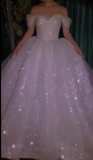 Strapless Glitter Tulle Long Ball Gown Elegant Convertible Wedding Dresses HZ1024