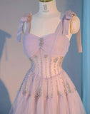 Light Purple A-Line Straps Tulle Long Prom Dresses Sweet 16 Evening Gowns HZ1024