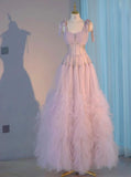 Light Purple A-Line Straps Tulle Long Prom Dresses Sweet 16 Evening Gowns HZ1024