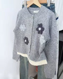 Knitted long sleeve Cardigan with Handmade Flowers HZ1024