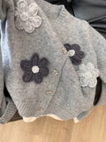 Knitted long sleeve Cardigan with Handmade Flowers HZ1024