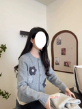 Knitted long sleeve Cardigan with Handmade Flowers HZ1024