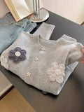 Knitted long sleeve Cardigan with Handmade Flowers HZ1024