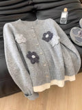 Knitted long sleeve Cardigan with Handmade Flowers HZ1024