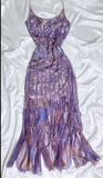 Purple Spaghetti Straps Sheath Sequin Chiffon Long Stunning Prom Dresses with Tassels & Beading HZ1024
