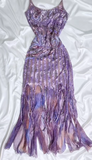 Purple Spaghetti Straps Sheath Sequin Chiffon Long Stunning Prom Dresses with Tassels & Beading HZ1024