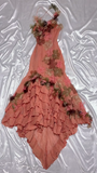 Dark Peach Spaghetti Straps Mermaid Chiffon Long Stunning Prom Dresses Sweet 16 Evening Dress with Appliques HZ1024