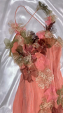 Dark Peach Spaghetti Straps Mermaid Chiffon Long Stunning Prom Dresses Sweet 16 Evening Dress with Appliques HZ1024