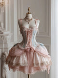 Pink Spaghetti Straps Tulle Lace Lolita Short Prom Dress Sweet 16 Dress HZ1024