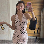 Pink Dot Halter Neck Bodycon Short Party Dress Birthday Dress HZ1024