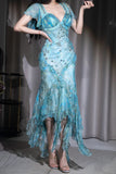 Blue Sweetheart Neck Sheath Chiffon Prom Dresses HZ1024