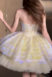 Green Strapless A-Line Tulle Short Prom Dresses Sweet 16 Dress HZ1024