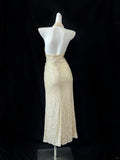 Light Yellow Halter Neck Sheath Sequin Evening Dress Elegant Party Dress HZ1024